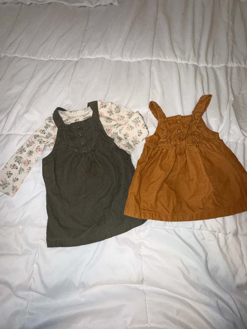 2-Toddler dresses Olive Green & Rust Orange